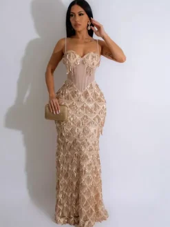 Party Dress Red Straps Neck Sequins Sleeveless Open Shoulder Chic Semi Formal Dress