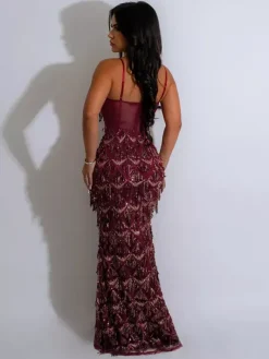 Party Dress Red Straps Neck Sequins Sleeveless Open Shoulder Chic Semi Formal Dress