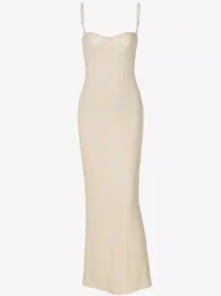 Party Maxi Dresses White Straps Neck Lace Sleeveless Backless Chic Semi Formal Dress