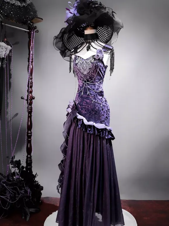 Pastel Gothic Lolita Dresses Ruffle Bowknot Lace Flowers Bows Purple Romance Gothic Lolita Jsk