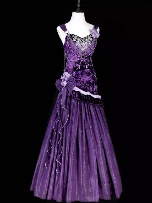 Pastel Gothic Lolita Dresses Ruffle Bowknot Lace Flowers Bows Purple Romance Gothic Lolita Jsk