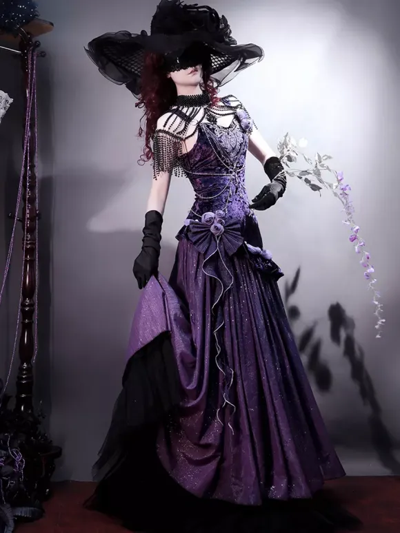 Pastel Gothic Lolita Dresses Ruffle Bowknot Lace Flowers Bows Purple Romance Gothic Lolita Jsk