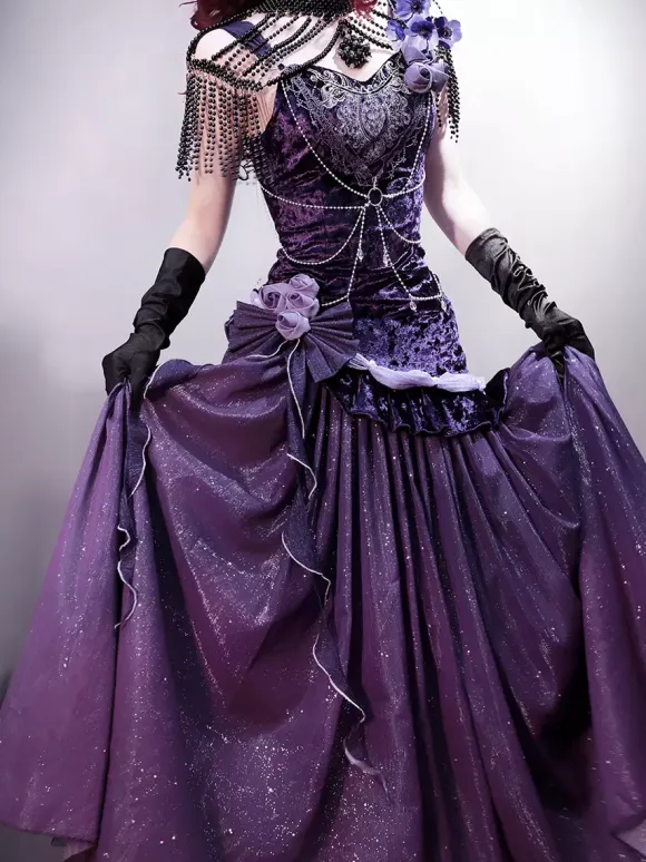 Pastel Gothic Lolita Dresses Ruffle Bowknot Lace Flowers Bows Purple Romance Gothic Lolita Jsk