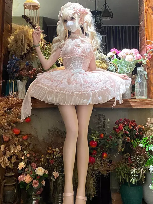 Pastel Gothic Lolita Dresses Ruffles Lace Up Pink White Romance Hime Lolita Dress