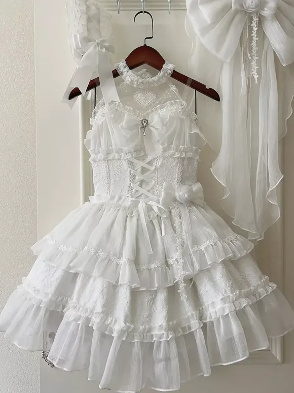 Pastel Gothic Lolita Dresses Ruffles Lace Up Pink White Romance Hime Lolita Dress