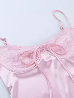 Pastel Pink Coquette Slip Dress For Women - Bow Front Midi Cami Gown - Spring Date Night Outfits 2026