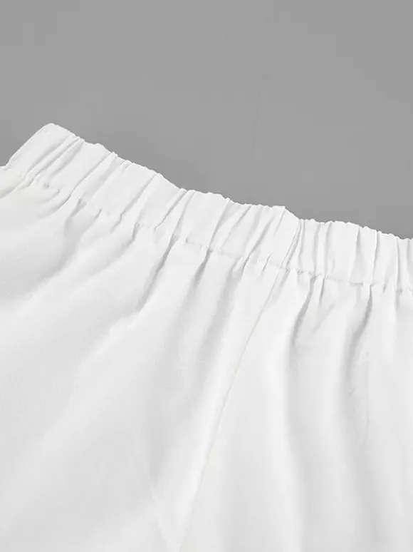 Pastel Pink Blue White Oversized Linen Shirt Elastic Waist Ruffle Shorts Set