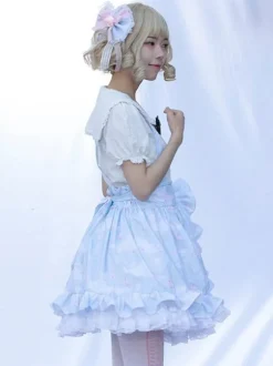Pastoral Style Lolita SK Ruffles Light Sky Blue Floral Print Lolita Skirts