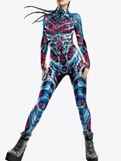Patterned Zentai Suits Woman Jumpsuit Color Element Blue Muscle Bodysuit Adults High-waisted Cosplay Costumes Sexy Suit