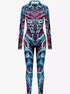 Patterned Zentai Suits Woman Jumpsuit Color Element Blue Muscle Bodysuit Adults High-waisted Cosplay Costumes Sexy Suit