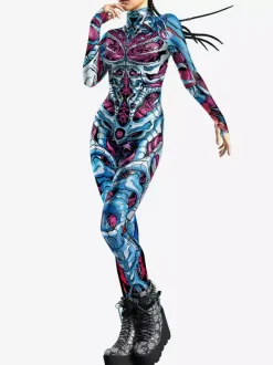 Patterned Zentai Suits Woman Jumpsuit Color Element Blue Muscle Bodysuit Adults High-waisted Cosplay Costumes Sexy Suit