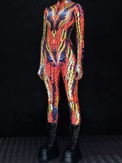 Patterned Zentai Suits Women Jumpsuit Bodysuit Punk Hyun Color Zentai Catsuits