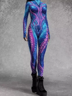 Patterned Zentai Suits Women Jumpsuit Bodysuit Punk Hyun Color Zentai Catsuits