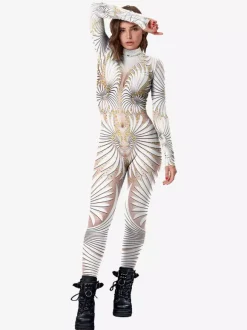 Patterned Zentai Suits Women 3D Printing Bodysuit Zipper Back Costumes Full Body Dance Jumpsuit For Women