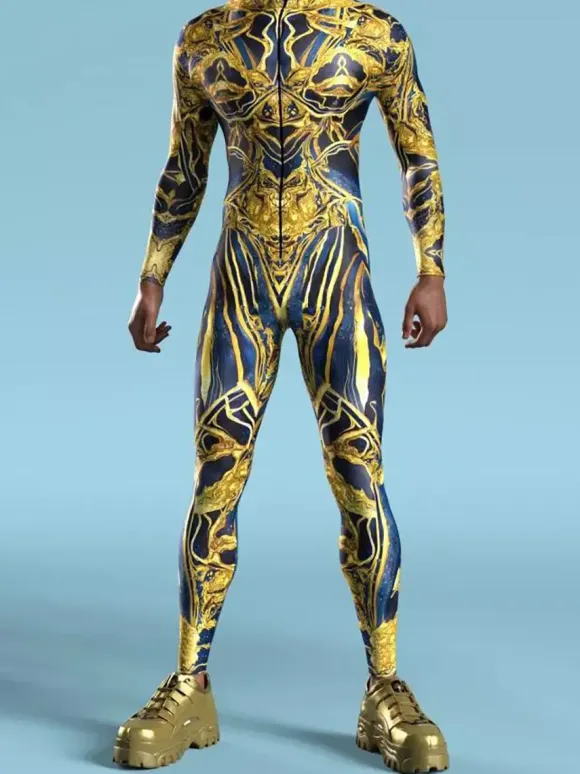 Patterned Zentai Suits Mechanical Cyber Armor Outfit Jumpsuit Cosplay Punk Bodysuit Steampunk Costume Party Shows Men Cool Zentai Suit