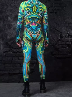 Patterned Zentai Suits Mechanical Cyber Armor Outfit Jumpsuit Cosplay Punk Bodysuit Steampunk Costume Party Shows Men Cool Zentai Suit