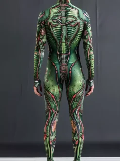 Patterned Zentai Suits Mens Sexy Green Snake Print Jumpsuit Bodysuits Dancer Singer Stage Wear Costume