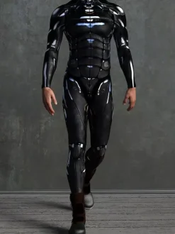 Patterned Zentai Suits Black Mechanical Armor Bodysuit 3D Printed Cyberpunk Exoskeleton Tight Jumpsuit