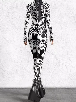 Patterned Zentai Suits Black White Zebra Print Women's Bodysuit 3D Printed Animal Pattern Tight Jumpsuit