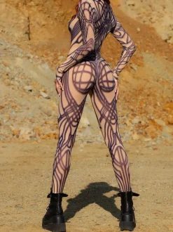 Patterned Zentai Suits Line Art Texture Women's Bodysuit 3D Printed Abstract Pattern Sexy Tight Jumpsuit