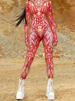 Patterned Zentai Suits Line Art Texture Women's Bodysuit 3D Printed Abstract Pattern Sexy Tight Jumpsuit