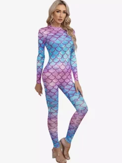 Patterned Zentai Suits Women's Sexy Catsuit Fish Scale Print Lycra Spandex Costumes