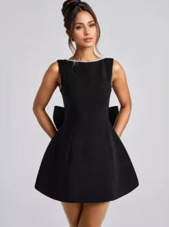 Pearl Cocktail Dress With Bow Sleeveless A-line Backless Birthday Party Mini Dress For Women 2026