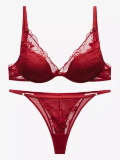 Pearls Lingerie Burgundy 2-Piece Bra Panty Sets With Contrast Trim