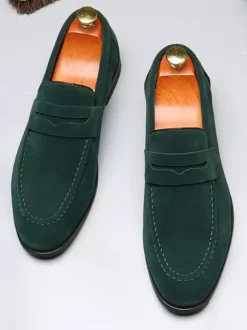 Penny Loafers For Men PU Velvet Leather Moc Toe Slip-On Casual Shoes