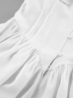 Peplum Blouse Women's Elegant White Top - Halter V Neck Lantern Sleeve Slim Fit - Spring Desk-to-Dinner 2026