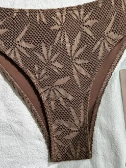 3-Piece Leaf Crochet Lace Bikini With Sarong Wrap Skirt