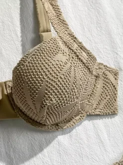 3-Piece Leaf Crochet Lace Bikini With Sarong Wrap Skirt