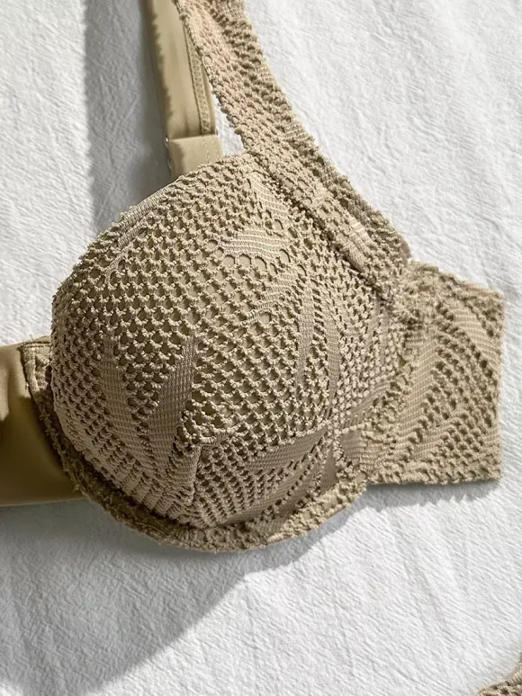 3-Piece Leaf Crochet Lace Bikini With Sarong Wrap Skirt