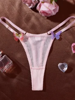 3-Piece Lingerie Sets Pink Butterfly Multicolor Lingerie Bra Panty Set