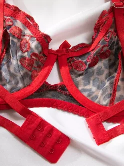 2-Piece Lingerie Sheer Red Leopard Print Bra Panty Sets