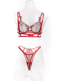 2-Piece Lingerie Sheer Red Leopard Print Bra Panty Sets