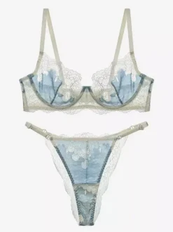 2-Piece Lingerie Two-Tone Sheer Lace Nude Bra Panty Sets
