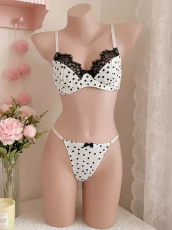 2-Piece Lingerie Polka Dot Lace White Bra Panty Sets