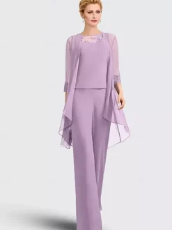 3-pieces Bridal Mother Dress Illusion Neckline 3/4 Length Sleeves Lace Guest Dresses For Wedding