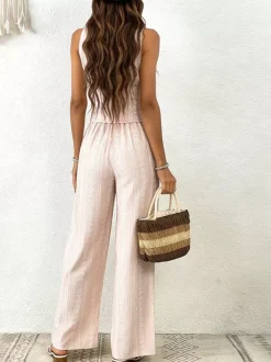 2-Piece Sets Pant Set Light Sky Blue Elegant Street Wear Lace Up V-Neck Sleeveless Sets