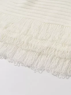 2-Piece Sets Women's Clothing Skirt Set White Elegant Fringe Turndown Long Sleeves Sets