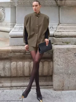2 Piece Short Blazer Set Sleeveless Cape Vest Matching Shorts Women Suit 2 Piece Short Blazer Set
