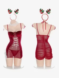 5-Pieces Sets Santa Costumes Christmas Sexy Dress