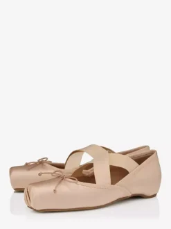 Pink Ballet Flats Women's Square Toe Criss Cross Bow Slip On Flat Shoes