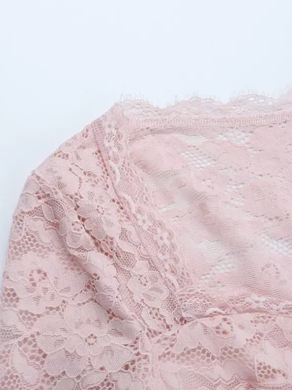 Pink Corset Style Lace Top For Women - Elegant Long Sleeve Sweetheart Bustier Blouse - Spring Night Out Clubwear 2026