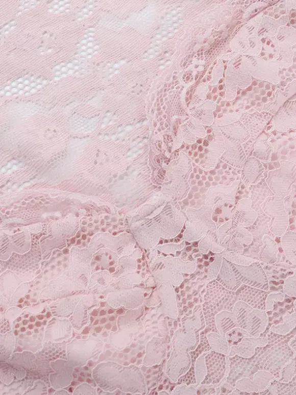 Pink Corset Style Lace Top For Women - Elegant Long Sleeve Sweetheart Bustier Blouse - Spring Night Out Clubwear 2026
