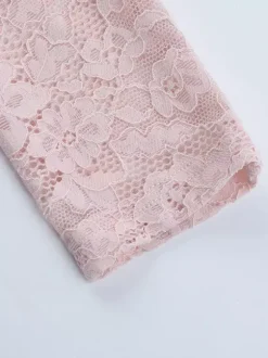 Pink Corset Style Lace Top For Women - Elegant Long Sleeve Sweetheart Bustier Blouse - Spring Night Out Clubwear 2026