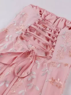 Pink Embroidered Retro Dress A-line 1950s Style Midi Swing Dress For Women 2026