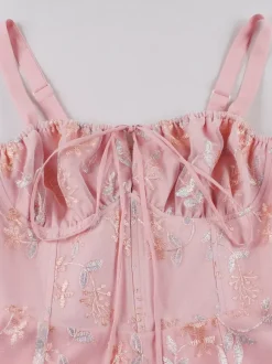 Pink Embroidered Retro Dress A-line 1950s Style Midi Swing Dress For Women 2026