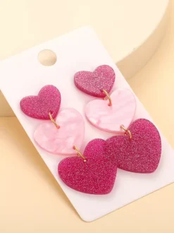 Pink Heart Shape Acrylic Earrings For Women 2026